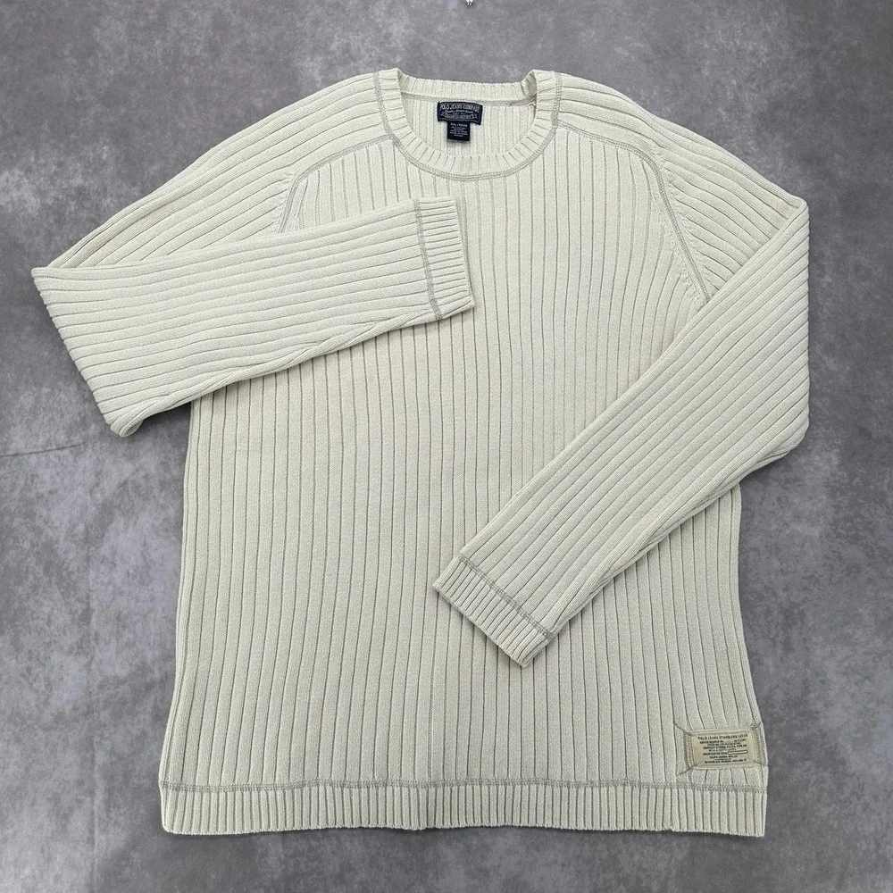 Polo Jeans Co Sweater Ralph Lauren MFG Mens XL Standard Issue Knit Ribbed White